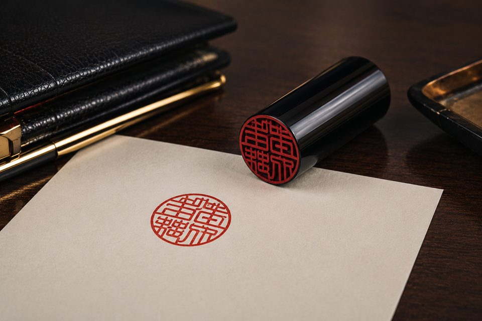 A round red-fill personal seal stamped on ivory paper