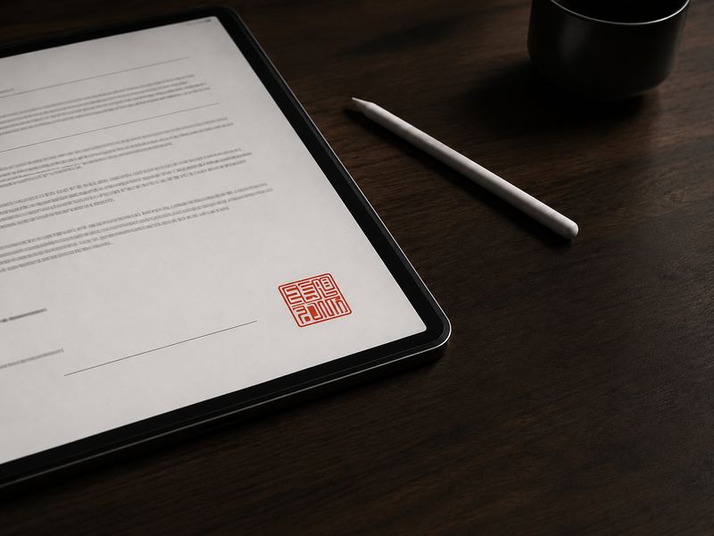 A document signed with a SealFont signet on a tablet